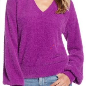 Halogen Fuzzy V Neck Cozy Sweater Purple Nordstrom